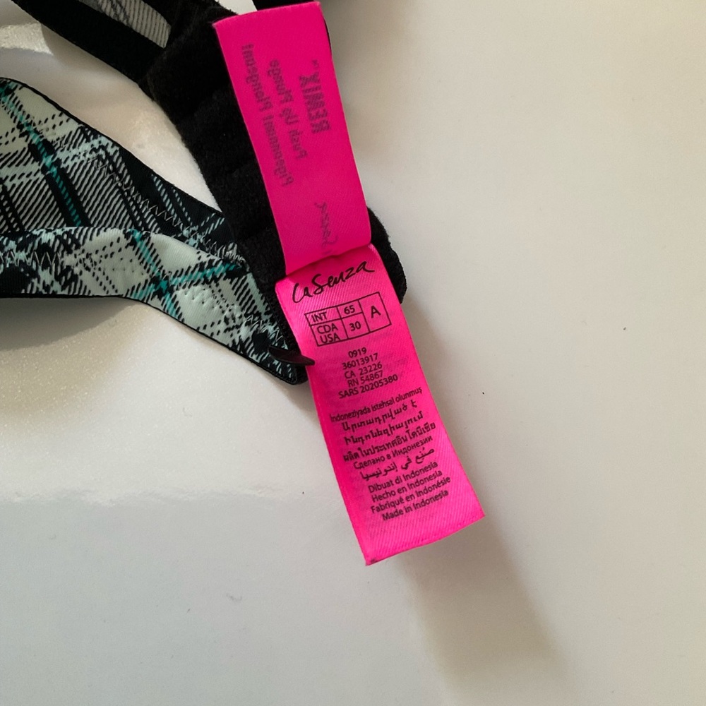 La Senza Remix Push Up Plunge Bra Teal Black Tartan Size 30A - Picture 8 of 9